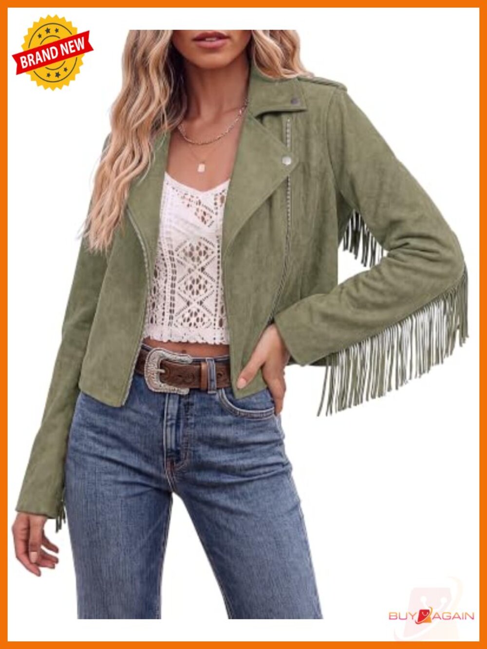 Faux Suede Fringe Cropped Moto Jacket Zip Up Western Casual